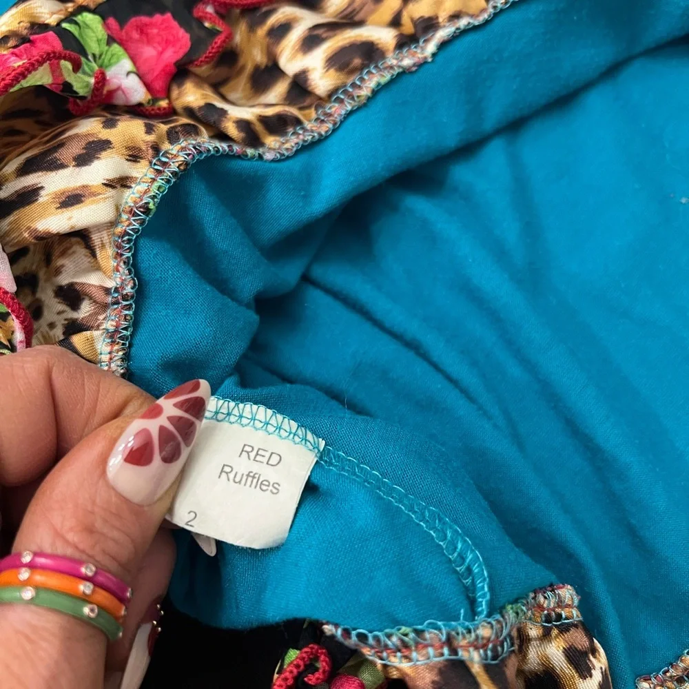 Y2K Turquoise Leopard Rose Western Coquette‎ Toddler Girl Ruffle Slip Dress Sz 2